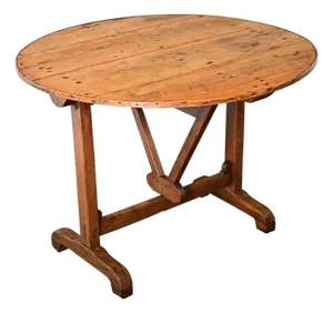 French 19th Century Round Oak Tilting Vendange Table