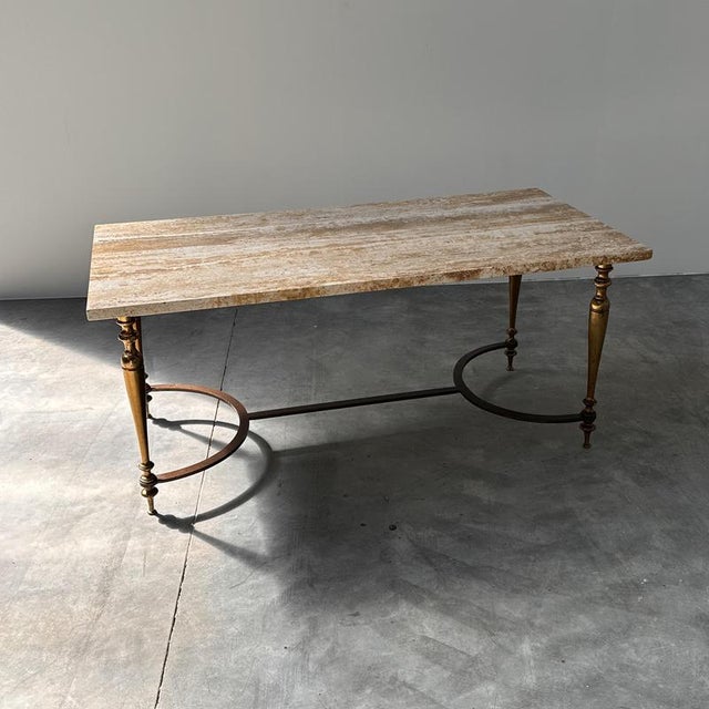 Travertine Coffee Table with Brass Base, 1970s For Sale - Image 6 of 15