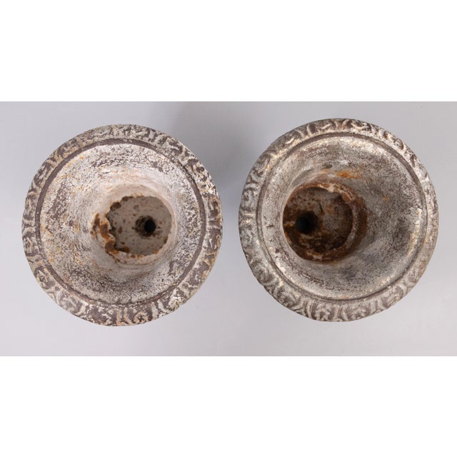 Metal Antique French Petite Cast Iron Urns Planters - a Pair For Sale - Image 7 of 9