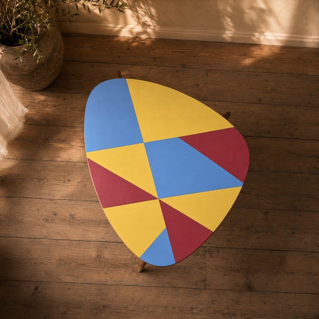 Czechoslovak Brussels Style Oak and Colored Umakart Table, 1950s For Sale - Image 4 of 10