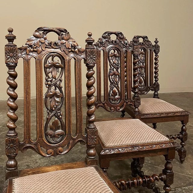 Renaissance Set of 6 Antique French Renaissance Barley Twist Dining Chairs For Sale - Image 3 of 13