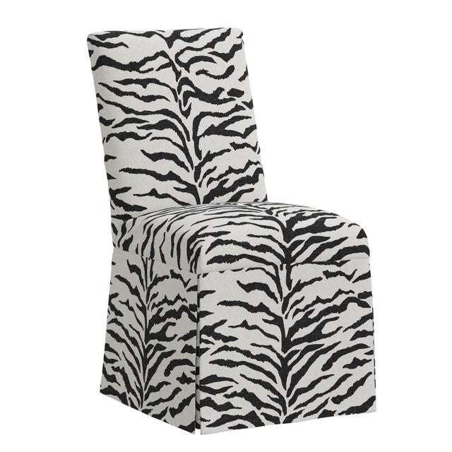 Cream Slipcover Dining Chair in Cream Black Linen Zebra For Sale - Image 8 of 8