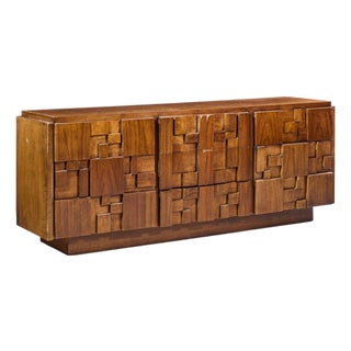 Lane Staccato Brutalist Mid Century Walnut Lowboy Dresser For Sale