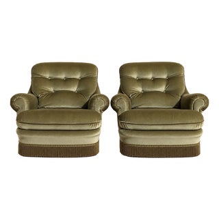 English-Style Toadstool Chairs in Olive Green Velvet, 1960s, Set of 2 For Sale