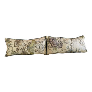 12” X 24” Thibaut Anna French Villanueve Yellow and Grey Floral Lumbar Pillow Covers - a Pair For Sale