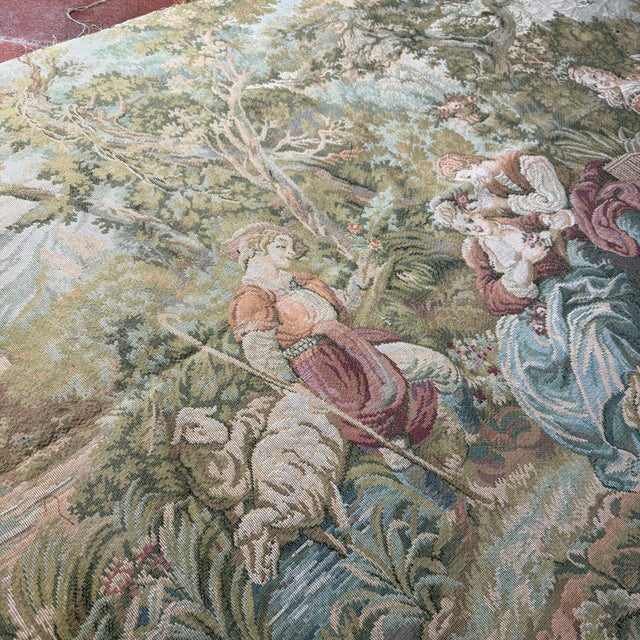 Large Antique French Rococo Style Pastoral Tapestry, 1890s For Sale - Image 10 of 14