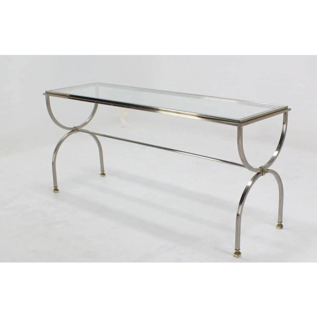 Vintage Mid Century Chrome Brass & Glass Top Console Table For Sale - Image 4 of 7