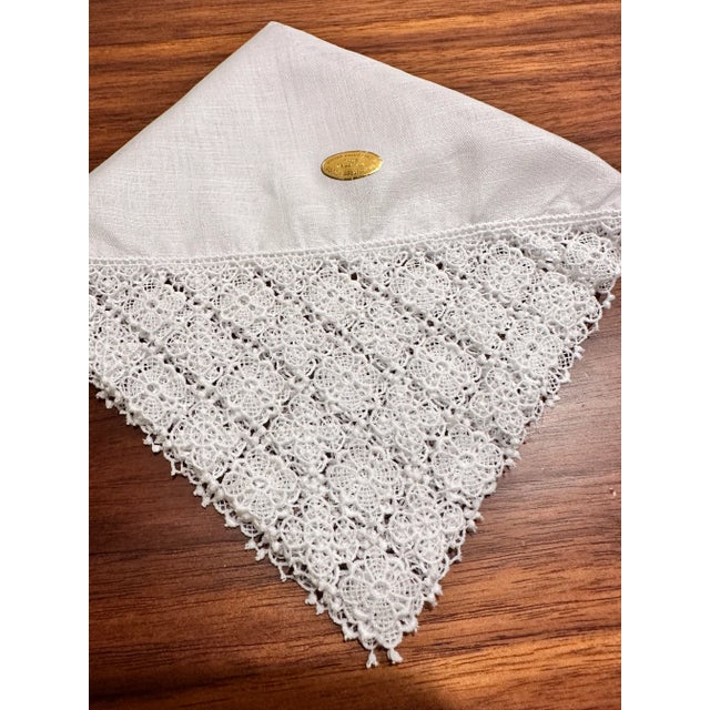 Vintage Austrian Heirloom Lace Bridal Hanky Wedding Linen Cotton Handkerchiefs Made in Austria -a Pair For Sale - Image 9 of 12