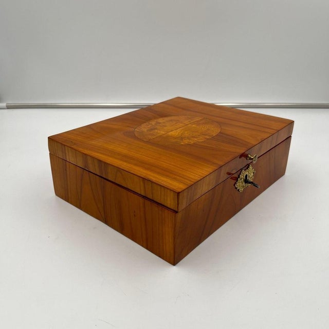 Biedermeier Jewelry Box in Cherry Wood, Ash & Brass, Southern Germany, 1820s For Sale - Image 6 of 18