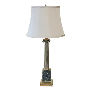 Mid-Century Modern Marble and Brass Corinthian Column Table Lamp With Shade