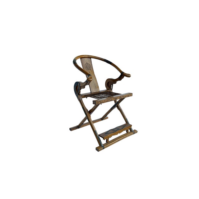 Vintage Chinese Folding Horseshoe-Back Ru Yi Medallion Motif Folding Armchair For Sale In San Francisco - Image 6 of 10