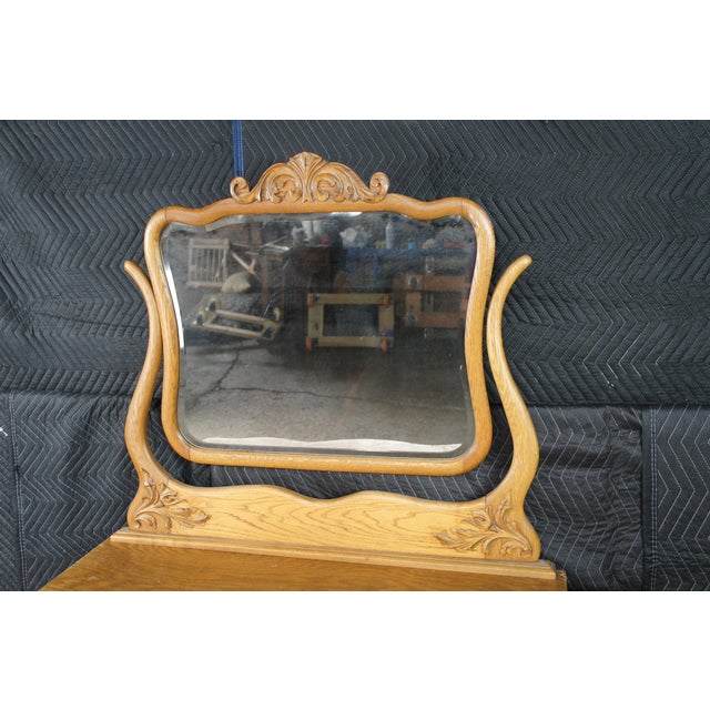 Late 19th Century Antique Victorian Quartersawn Oak Serpentine Oxbow Dresser & Mirror Washstand For Sale - Image 5 of 12