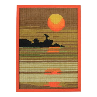 Vintage "Pacific Sunset" Needlepoint Wall Hanging For Sale