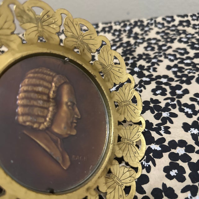 1960s Vintage Ornate Brass Butterfly Frame With j.s. Bach Portrait Print For Sale - Image 5 of 5