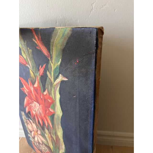 Vintage Floral Still Life Painting of Blooming Cactus Flowers – 15.5” X 22.5” - Unsigned For Sale In San Diego - Image 6 of 6