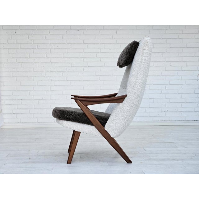 Animal Skin Scandinavian Armchair in Leather & Teak, 1960s For Sale - Image 7 of 18