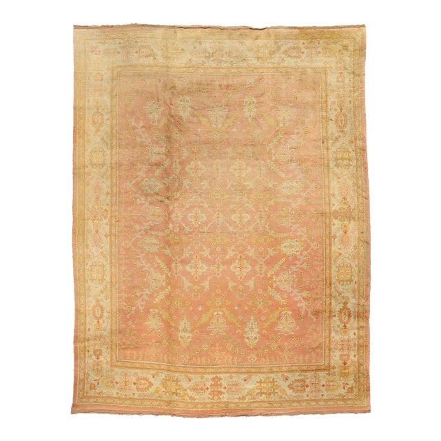 Early 20th Century Antique Turkish Oushak Rug - 09'10 X 12'08 For Sale