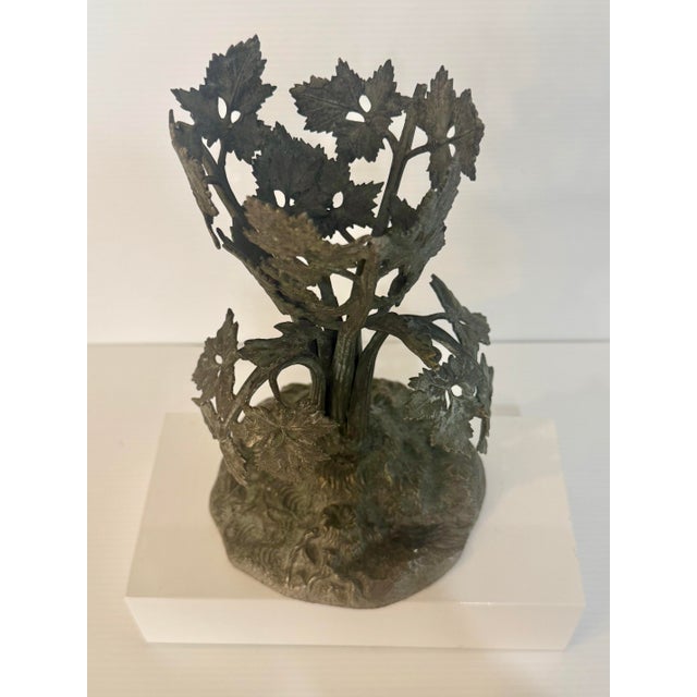 Vintage Art Nouveau Style Grapevine Cast Metal Sculptural Jardinere 8” Tall X 5” Diameter For Sale - Image 4 of 11