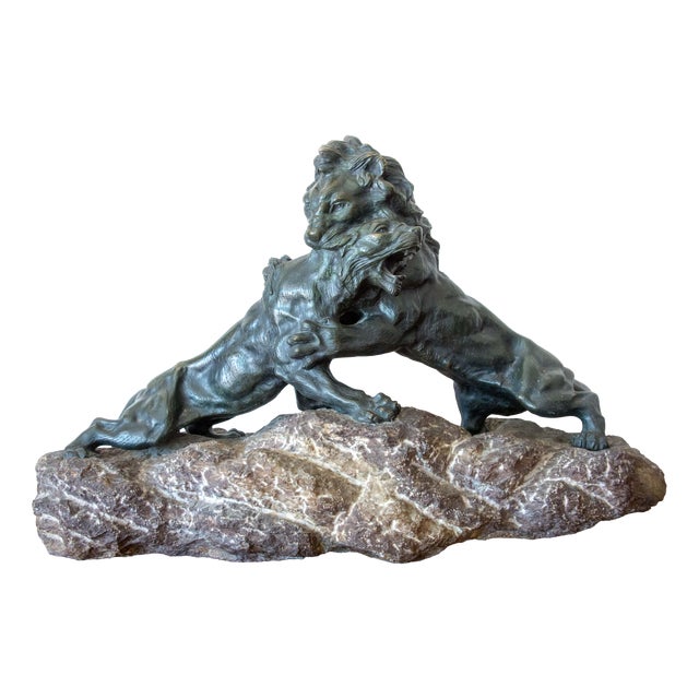 A.Fagotto, Couple of Lions, 20th century, Bronze For Sale