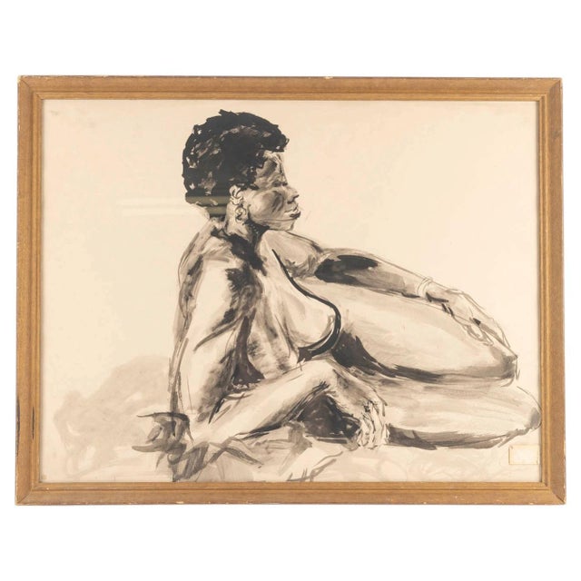 Evelyne Luez, Baoulé Woman, 1960, Ink Wash, Framed For Sale - Image 7 of 7