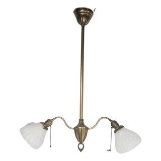 Early Electric Brass Two Arm Chandelier Made in Usa Circa 1900/20's For Sale
