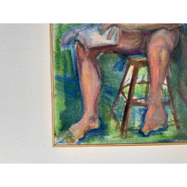 1980s Vintage Impressionist Study Oil on Canvas Painting of a Man Reading For Sale - Image 5 of 12