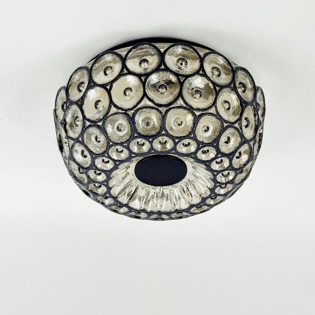 Large mid-century modern glass ceiling light/flush mount by limburg, germany's leading glasswork, renowned for its premium...