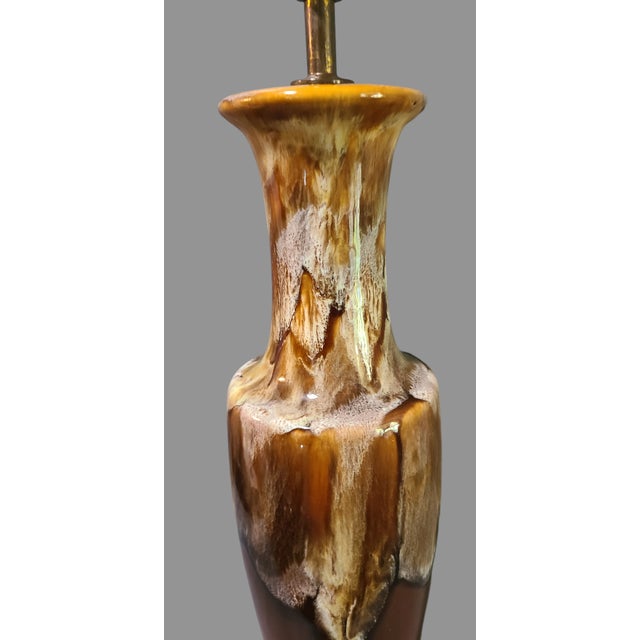 Vintage Mid-Century Modern Drip Glazed Pottery Earth Tone Table Lamp For Sale - Image 6 of 12