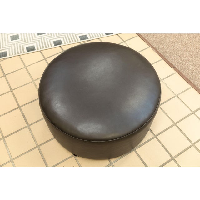 Metal Pair of Minotti X Rodolfo Dordoni Blake Soft Armchairs With Davis Round Ottoman For Sale - Image 7 of 7