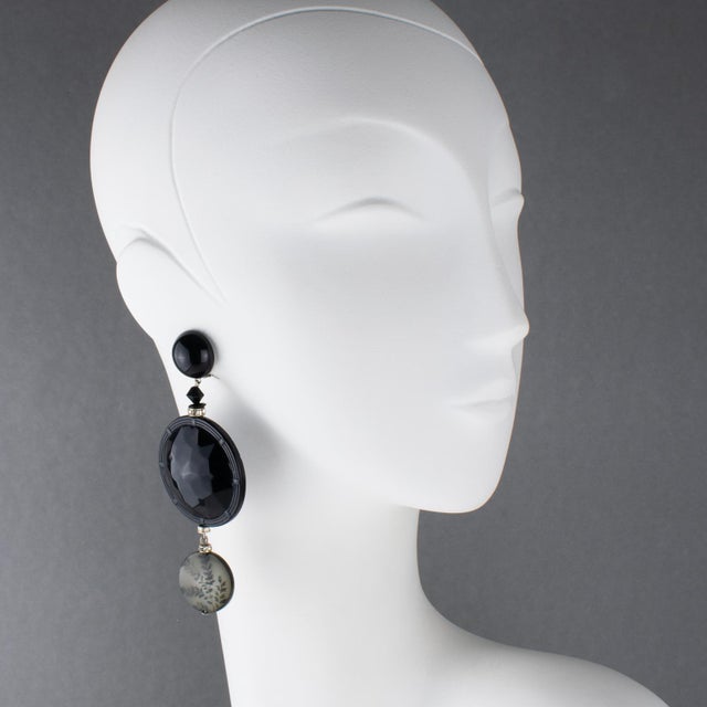 2000 - 2009 Angela Caputi Black and Gray Floral Clip Earrings For Sale - Image 5 of 8