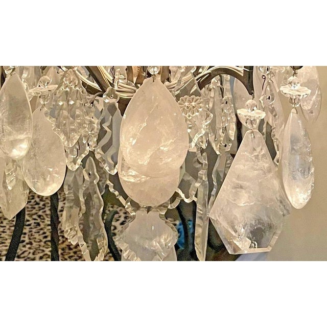 Bronze Late 19th Century French Gilded Bronze Quartz Rock Crystal 6-Light Chandelier For Sale - Image 8 of 10