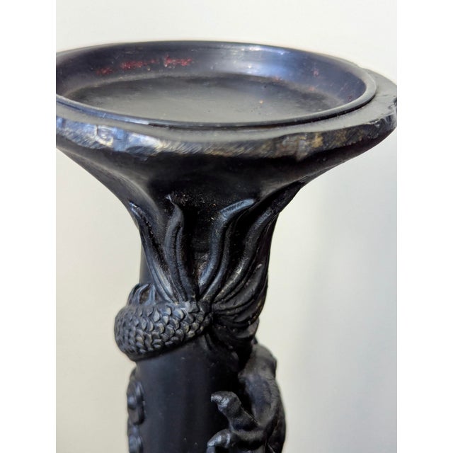 Black Dragon Motif Tall Candle Stand For Sale - Image 8 of 12