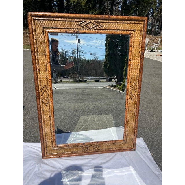 Brown Large Bamboo and Rattan Beveled Mirror For Sale - Image 8 of 18