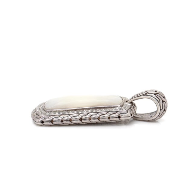 John Hardy Silver Mother of Pearl and White Sapphire Naga Dog Tag Pendant For Sale - Image 11 of 11
