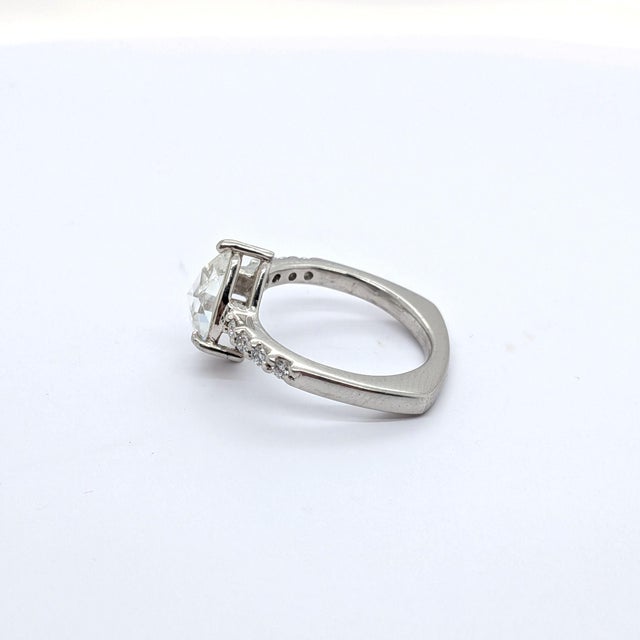 Platinum Pear Shaped Rose-Cut Diamond Ring With European Shank - Size ~3.5 For Sale - Image 4 of 9