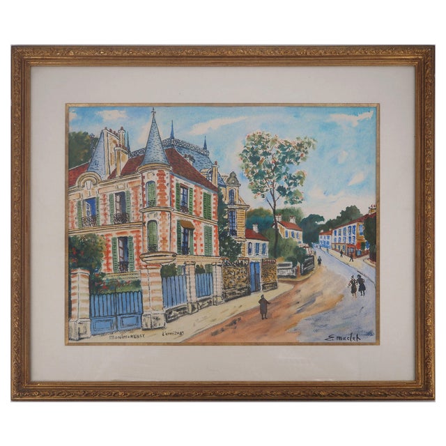 Elisée Maclet, Château in Montmorency, 20th Century, Original Watercolor, Framed For Sale
