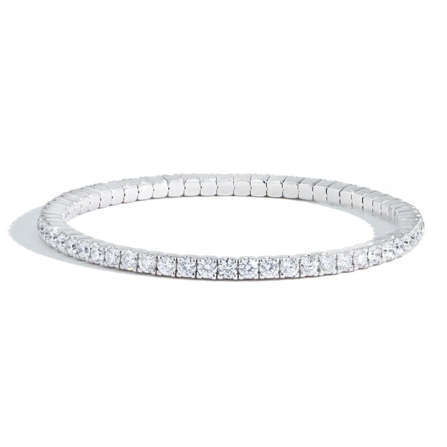 5 Pointer Each, 3.5 Ct Eternity 18 Kt Gold & Diamond Stretchable Bangle, Italy For Sale - Image 4 of 18