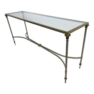 Mid-Century Vintage Maison Jansen Brushed Steel and Brass Console Table For Sale