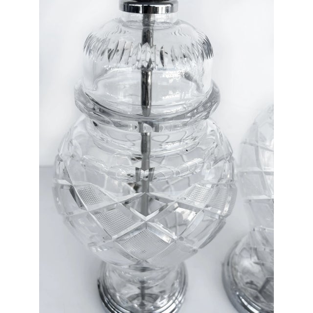 Late 20th Century Late 20th Century Cut Crystal Table Lamps With Metal Bases Attributed to Waterford Crystal Ireland - a Pair For Sale - Image 5 of 6