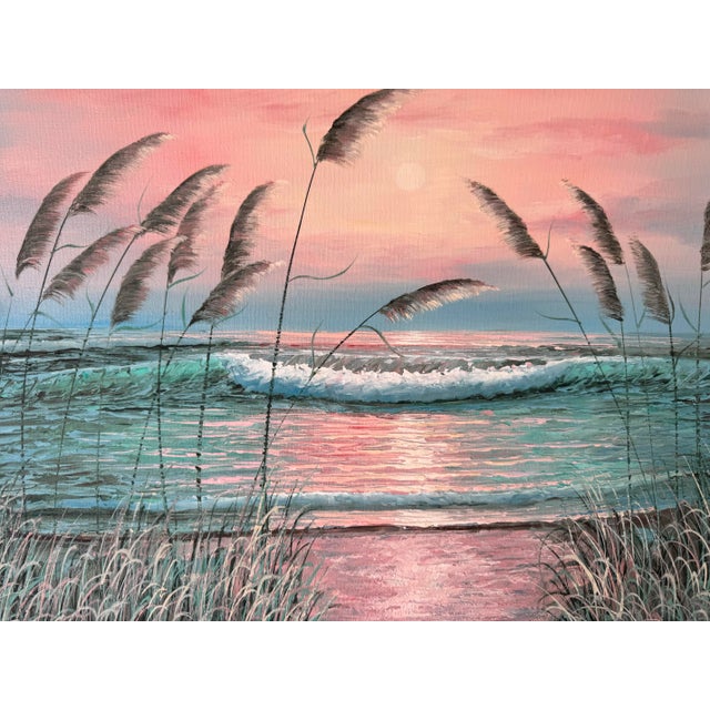 1980s Vintage Impressionist Beach Seascape Sunset Oil Painting, Framed For Sale - Image 5 of 12