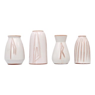 Small Earthenware Vases with Sgraffito Decor, 1960s, Set of 4 For Sale