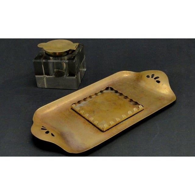 Early 20th Century Art Nouveau Brass & Crystal Inkwell, Austro-Hungary, Set of 2 For Sale - Image 4 of 6