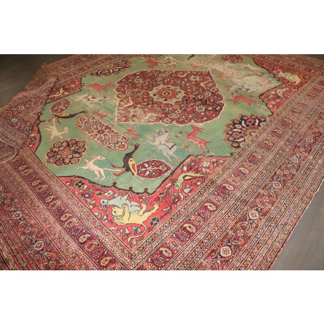 Green Hunting Animal Doroksh Persian Distressed Rug , 10'2'' X 12'10'' For Sale - Image 15 of 15