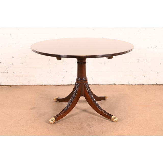 Baker Furniture Style Antique Georgian Mahogany Pedestal Breakfast Table or Game Table, Newly Refinished For Sale - Image 9 of 10