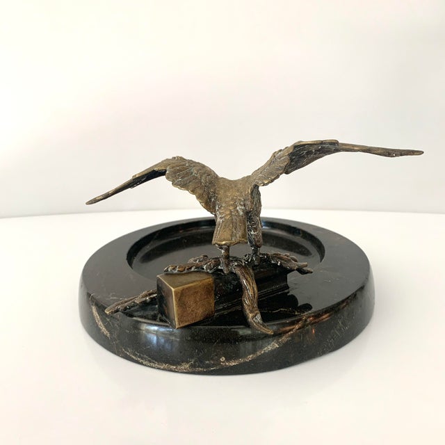Figurative 20th Century Bronze Imperial Eagle and Marble Trinket Tray For Sale - Image 3 of 11