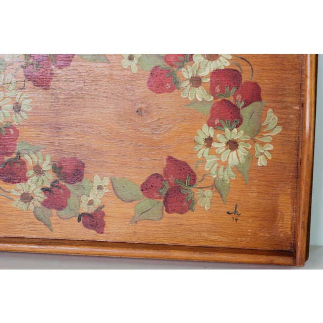 Wood 1974 Signed Hand-Painted Strawberry Wooden Tray For Sale - Image 7 of 14