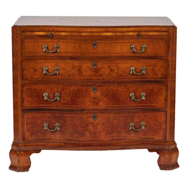 Vintage Chippendale-Style Serpentine Chest With Hidden Writing Drawer, C. 1940s For Sale
