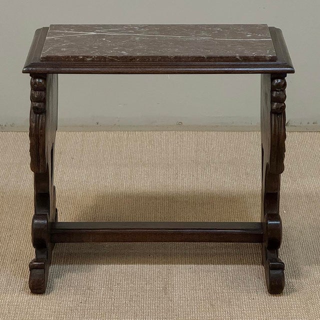 Renaissance Renaissance Style Marble Top Carved End Table ~ Side Table For Sale - Image 3 of 18