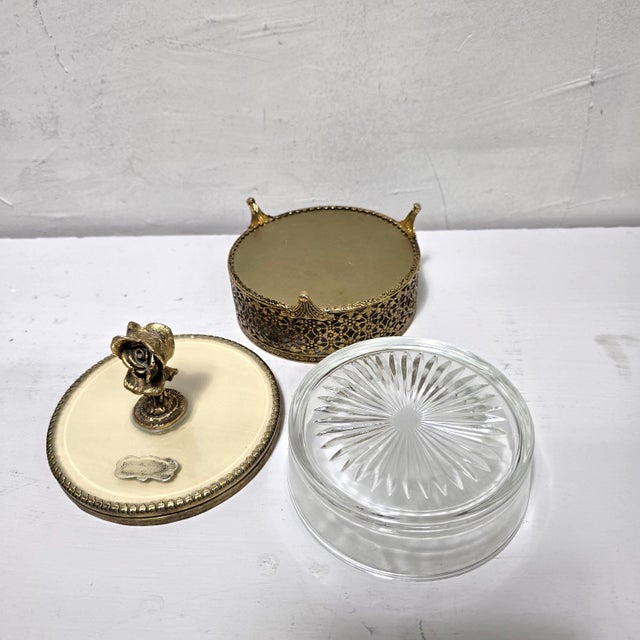 1960's Stylebuilt Vanity Mirror Tray Set Victorian Gothic Gilded Gold Accents For Sale - Image 10 of 14
