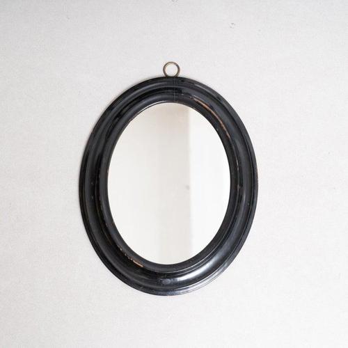 Early 20th Century Wall Mirror with Lacquered Black Oval Frame, 1940s For Sale - Image 9 of 16